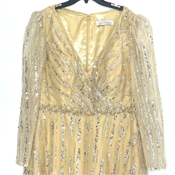 MAC DUGGAL 67859 Sequin Embellished Formal Evening Gown, Champagne, Size 14 - Picture 3 of 8